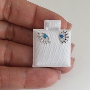 925 Sterling Silver Blue Opal Stud Earrings